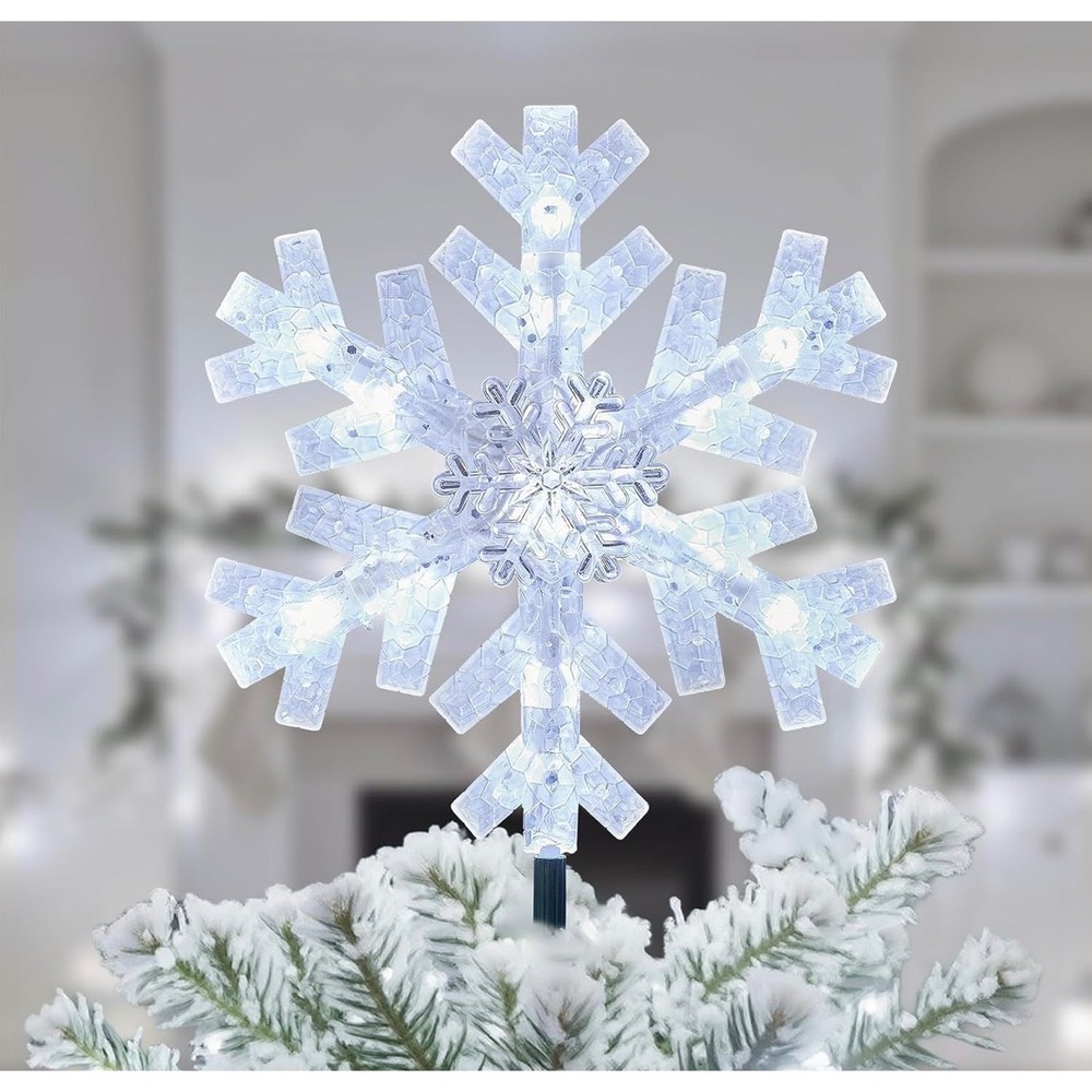 Brightown‎ Christmas Tree Topper 3D Snowflake Cool White Lighted 15 Bulbs